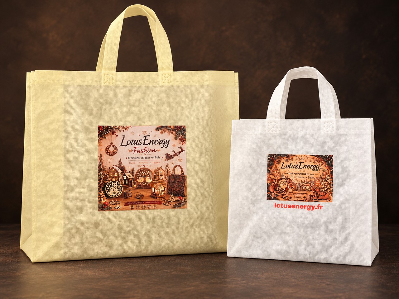 Two Lotus Energy Fashion cloth bags in large and small sizes