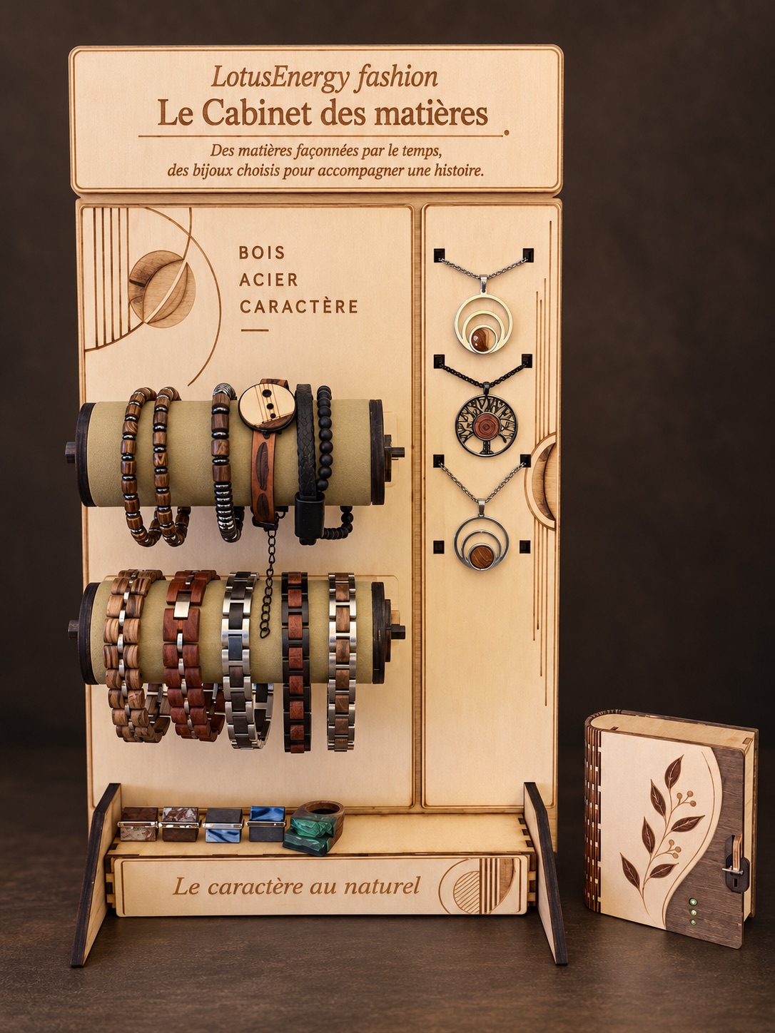 Small Lotus Energy Fashion men’s jewellery market display with gift box